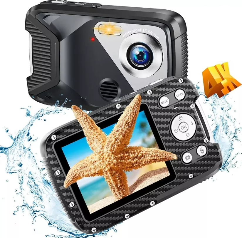 Digital Camera, UHD 4K 48MP Autofocus Waterproof Camera with 16X Zoom Selfie