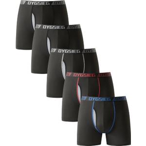 OYGSieg Men's Boxer Briefs,Fly with Built-in Total Support Pouch Moisture-Wicking Odor Control Cool Underwear for Men 5-Pack