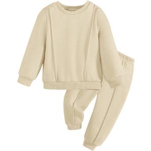 Arshiner Boys Long Sleeve Fleece Sweatshirt and Pants Set 2 Piece Fall Winter Clothes Toddler to Little Kid 2-8 Years (Beige)