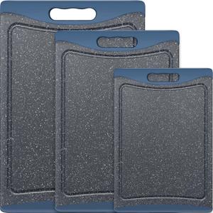 Extra Large Cutting Boards, Plastic Cutting Boards for Kitchen (Set of 3) Cutting Board Set Dishwasher Chopping Board with Juice Grooves Easy-Grip Handles, Prussian Blue, Empune