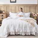Andency White Ruffle Comforter Full Set, 3pcs Vintage Farmhouse Shabby Chic Bedding Comforter Set, Soft Lightweight Fluffy Bed Comforter Sets All Season Bedding Set