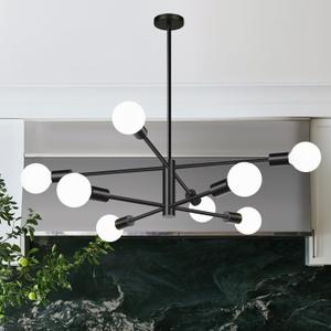 Sputnik Chandeliers Dining Room Light Fixture (8-Light, 30-Inch), Modern Black Chandelier, Height Adjustable Mid Century Modern Chandeliers for Dining Room Kitchen Island (Bulbs Not Included)