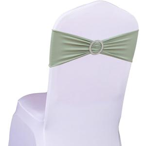 Pack of 50 Spandex Sage Green Chair Sashes Bows Elastic Chair Cover Bands Slider Buckles for Wedding Reception Banquet Bridal Decorations - Sage Green