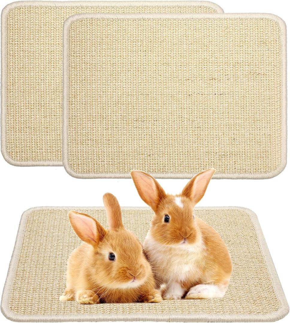 2 Pieces Rabbit Scratcher Mat, Natural Sisal Cat Bunny Rabbit Scratching Pad, Rabbit Animal Scratch Pad Rug for Indoor Horizontal Cat Floor Scratching Mats Rug, Furniture Protector (Beige)