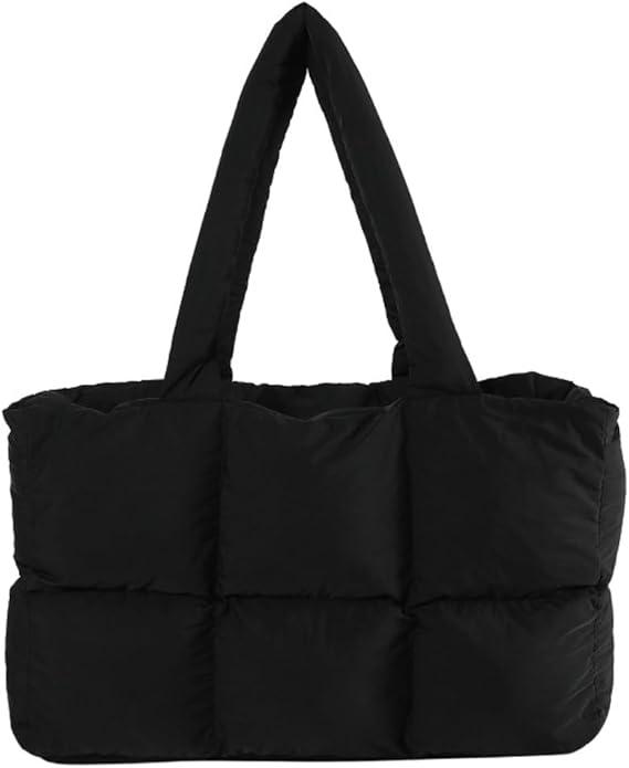 Quilted Tote Bags for Women Lightweight Padding Down Cotton Shoulder Bag Large Handbag Top Handle Purse Lattice