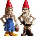 3PCS Male and Female Halloween Skeleton Gnome Couple Garden Statue Zombie Gnome Sculptures Resin Dwarf Figurines for Indoor Home Ornaments Outdoor Patio Yard Lawn Porch Decor