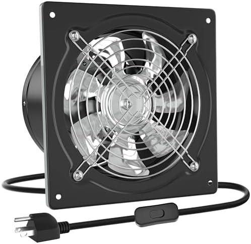 HG Power 10 Inch Metal Exhaust Fan with Switch, 988 CFM Powerful Garage Exhaust Fan with Damper, Potable Wall Mount Fan Fume Extractor Ventilation Fan for Shop, Shed, Basement, Chicken Coop, Black