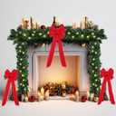 6 Pcs Set 9 Feet Prelit Christmas Garland with Lights and 5 Giant Red Christmas Bows 50 LEDs Battery Operated Garland for Fireplace Mantle Stairs Railing Front Door Decor(Classic Style)
