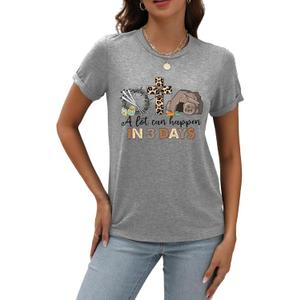 Easter Shirts for Women Christian Sunday Church Tees Funny Religious Faith T-Shirts Cute Bunny Graphic Short Sleeve Tops (XL)