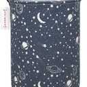 QUEENLALA Large Storage Basket,Laundry Hamper/Bathroom/Home Decor/Collapsible Round Storage Bin,Boys and Girls Hamper/Boxes/Clothing(Round-blue-starry sky)