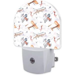 Funny Cartoon Airplanes Night Light, Retro Watercolor Planes Dusk to Dawn Night Light Plug in,0.5w Energy Saving Sleep Friendly NightLight for Kids Boys Girls Home Decor