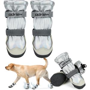 Dog Shoes Large Size Dogs, 4PCS Waterproof Dog Booties-Dog Boots & Paw Protectors, Medium Shoes for Dogs with Reflective Strip, Anti-Slip Sole for Rain, Snow and Summer Hiking. (Silver, 8)