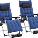 Yaheetech Zero Gravity Chair, Folding Reclining Lounge Recliner with Removable Pad & Headrest & Side Cup Holder Tray for Indoor and Outdoor Navy Blue/2