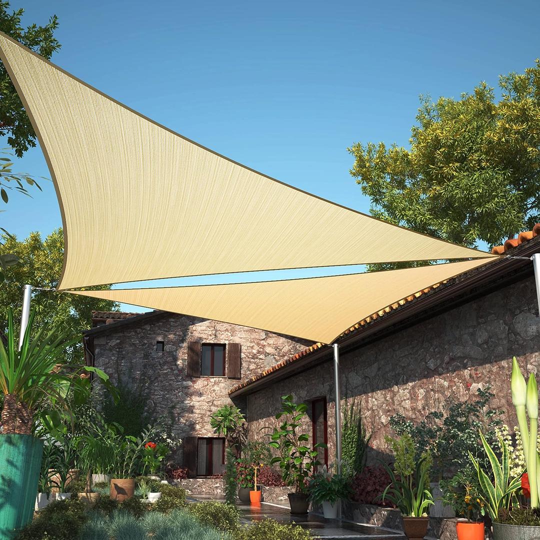 ShadeMart 16' x 16' x 22.6' Beige Right Triangle Sun Shade Sail UPF50 Canopy smTAPRT16 Fabric Cloth Screen, Water Air Permeable & UV Block, Heavy Duty, Carport Patio Outdoor & (We Customize Size)
