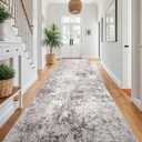 4x12 Washable Hallway Runner Rug - Wide Kitchen Runners Modern Abstract Low Pile Carpet Soft Thin Floor Mat with Non-Slip Rubber Backing for Entryway Living Room Bedroom Home Decor (Gray Cream,4x12)
