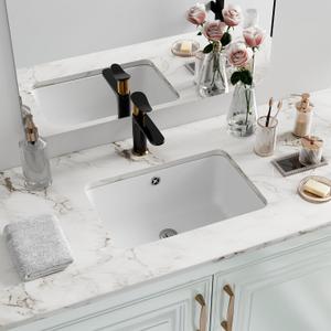 Undermount Bathroom Sink Rectangle, Hugsleek Interior Bowl Size 16 x 11 inch White Porcelain Ceramic Vessel Sink Under Counter Exterior Size 18x13in Rectangular Bath Sink Basin Lavatory Fireclay
