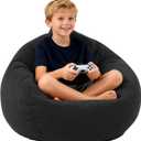 LPMOERA Bean Bag Chair Memory Foam Bean Bag Chairs for Kids/Teens with Filling Round Kids Bean Bag Chair for Living Room Bedroom College Dorm Reading Chair (Black)
