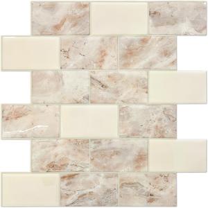 STICKGOO 10-Sheet Subway Tiles Peel and Stick Backsplash, Brown Marble Look Stick on Tiles Kitchen Backsplash (Thicker Design)