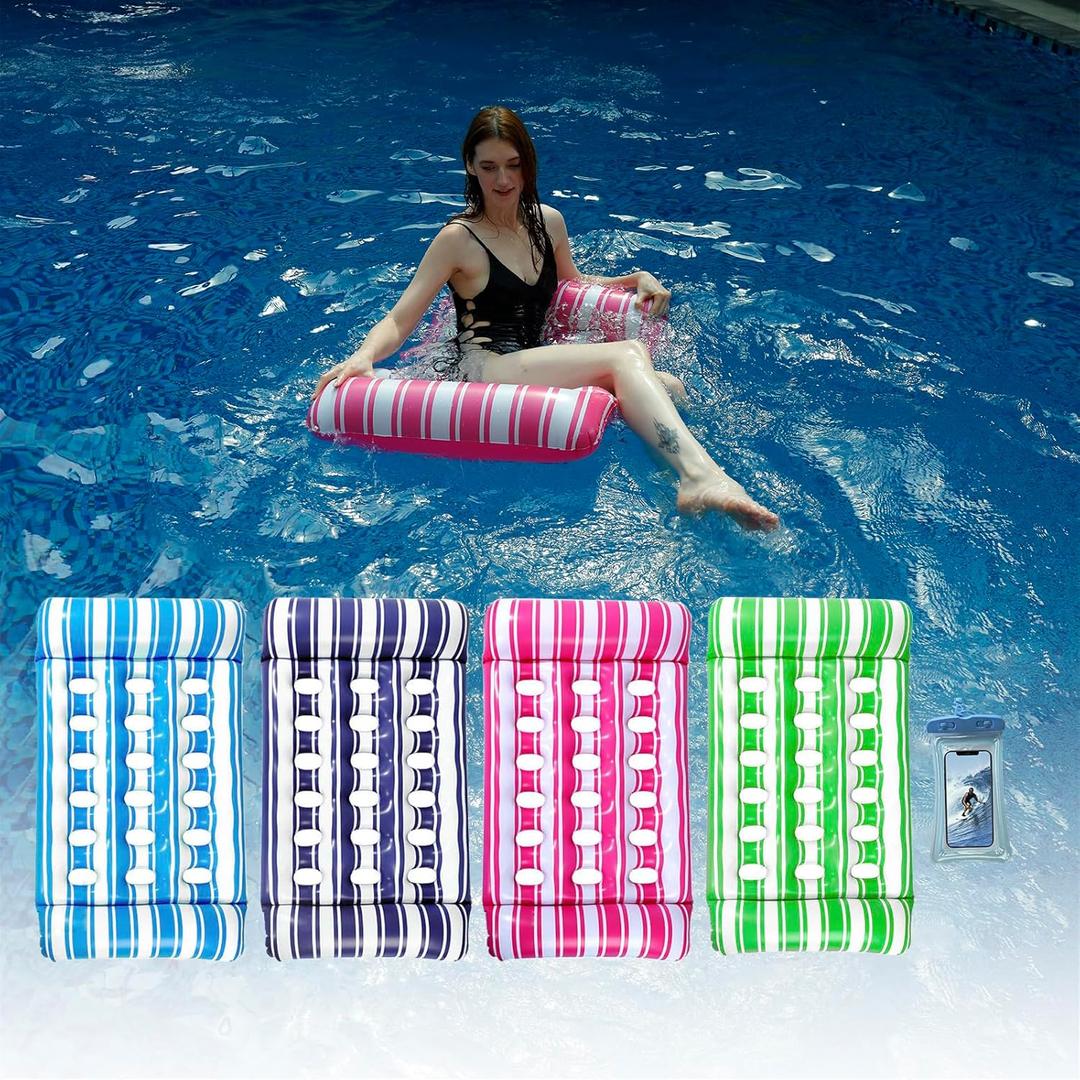 Inflatable Pool Float Mat for Adults - 49'' x 28'' Water Lounger with Headrest, Lightweight Floating Chair for Pool, Beach, Lake & River, Summer Relaxation, Party Fun