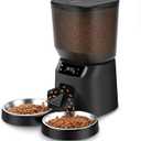 Automatic Cat Feeders for One Cat, 5L/20 Cups Double Automatic Cat Food Dispenser with Stainless Bowl, Timer Setting 20 Portions 6 Meals Per Day, 10s Meal Call, Pet Feeder for Dog (Black, 5L)