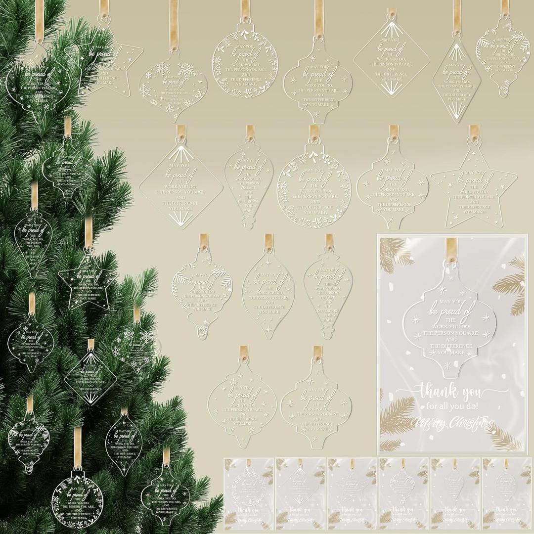 Kasyat 48 Christmas Employee Appreciation Gift Bulk Acrylic Hanging Ornament Lantern Pendant Ornaments for Christmas Tree Coworker Team Teacher Gift with Thank You Card Ribbon (Be Proud Sign)