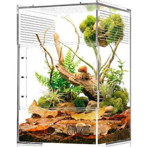 Jumping Spider Enclosure - Acrylic Terrarium Habitat for Spiders, Tarantulas, Snail, Mantis, Lizard, and Small Reptiles, Dual Magnetic Doors (6x6x9 inch)