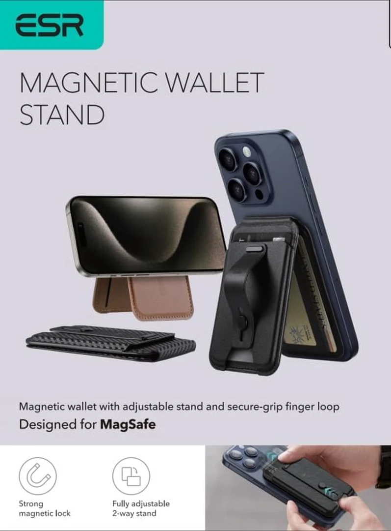 ESR Magnetic Wallet, Compatible with MagSafe Wallet with Adjustable Stand, for iPhone 17/16/15/14/13/12 Series, Not for iPhone 13/12 mini, 3 Card Holder, Vegan Leather, Matte Black