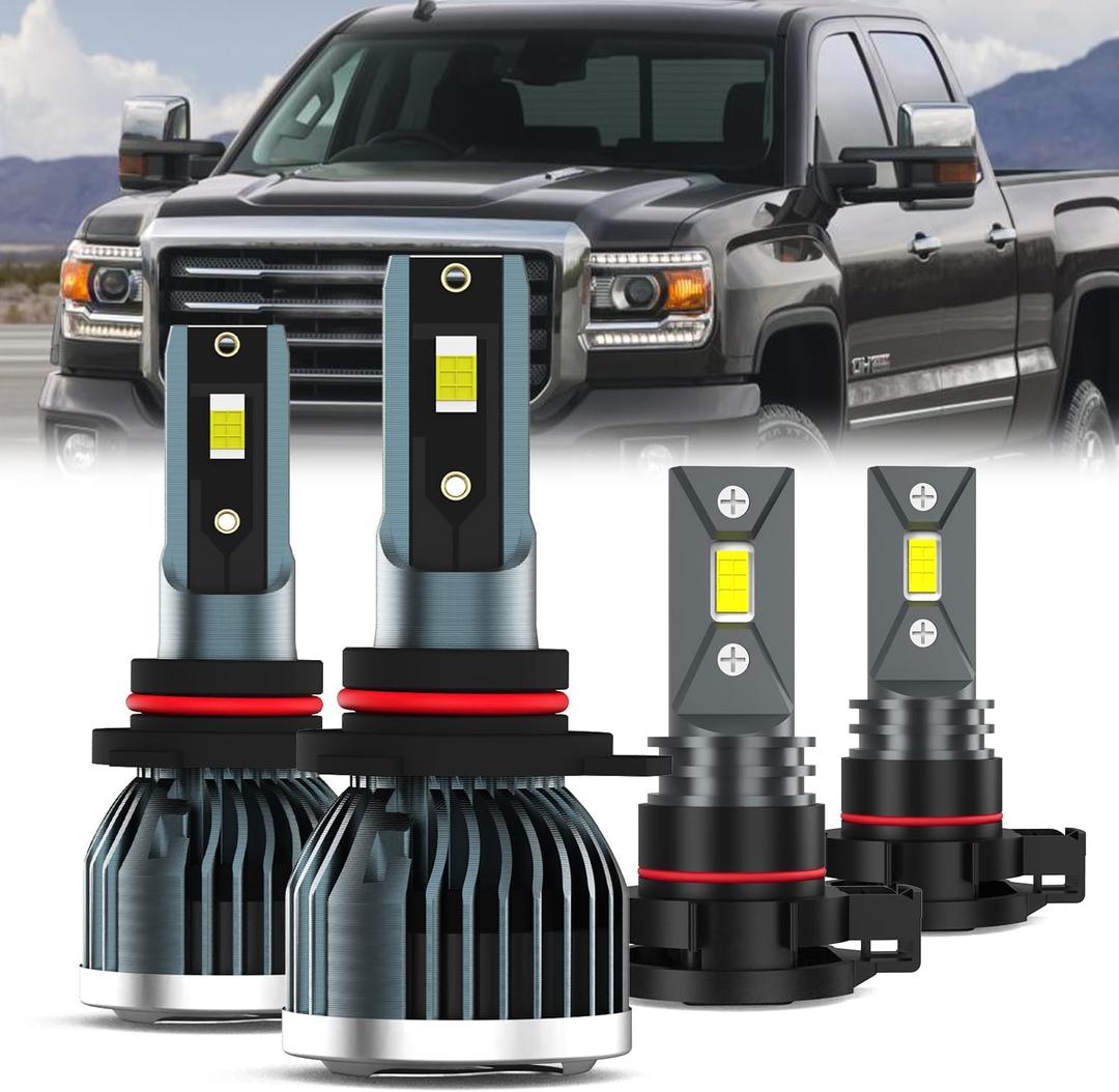 QIPEIZSP Fit For GMC SIERRA 1500 2014-2015 Light Bulbs, 9012 High Low Beam + H16 Fog Light Bulb, 4-Pack