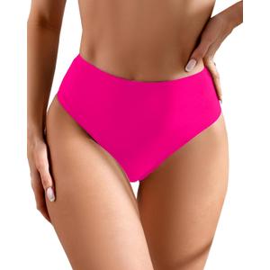 Women's Sexy High Waisted Ruched Back Cheeky Thong Bikini Swimsuit Bathing Suit Bottoms (M)