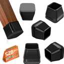 28Pcs Square Chair Leg Floor Protectors with Wrapped Felt Bottom, Silicone Chair Leg Protectors for Hardwood Floors, Chair Legs Cover Prevents Scratches & Reduce Noise (Black S Fit 0.87"-1.10")