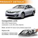 Headlight Assembly Compatible with 2012 2013 2014 Toyota Camry L/Se/Le/Xle Halogen Headlamp Pair, Black Housing Amber Reflector