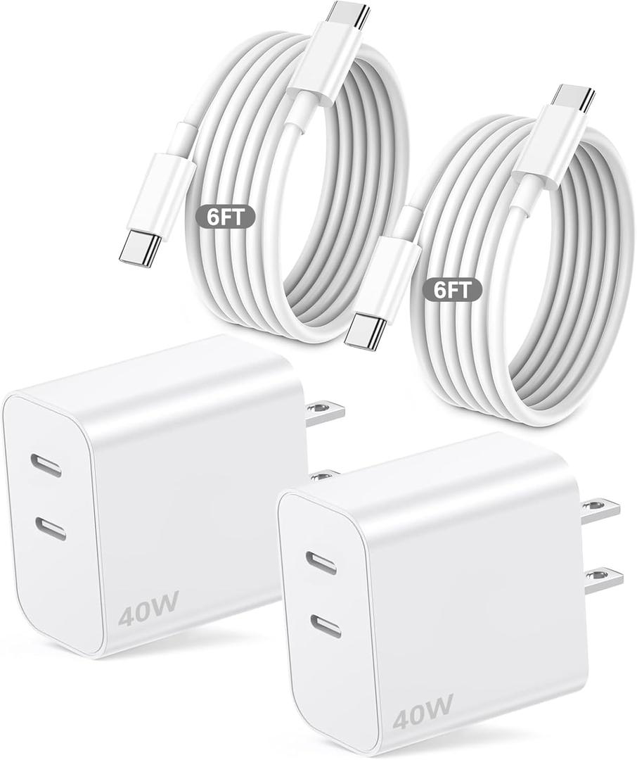 40W iPhone 17 Charger Fast Charging,2Pack Dual Port USB C Wall Charging Block with 6FT USB C to USB C Cable Cord for iPhone 17 Pro Max/17 Pro/17/Air/17e/16 Pro Max/16 Plus/16e/15/iPad Pro/Air/Mini (ivory white)