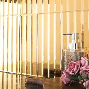 Diflart Peel and Stick Mirror Backsplash Tile, Gold, 11.8 x 11.8 Inch, Beveled Mirror Strip Tile for Kitchen Bathroom Bar Accent Wall, Pack of 5 Sheets