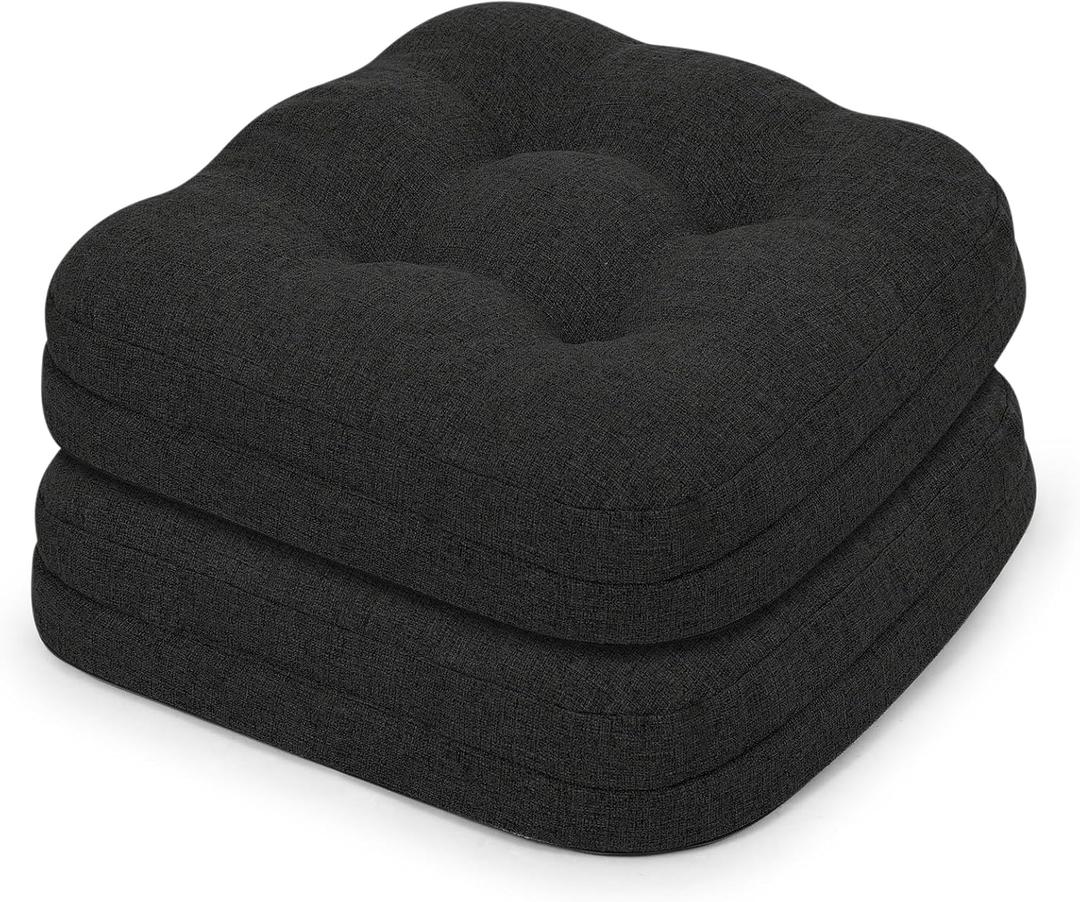 baibu Set of 2 Dining Chair Cushions, Dual-Layer Patent Design Memory Foam Kitchen Chair Cushions, Non-Slip Seat Pads with Ties, 16.5 x 16.5 x 3.5in, 2 Pack, Black