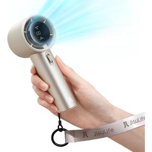 JISULIFE Portable Handheld Fan, Speed(1-100) Adjustable Turbo Mini and 5000mAh Battery Rechargeable Personal Fan with Metal Body, Digital Display, Gifts for Women Men Travel/Camping/Outdoor-Brown