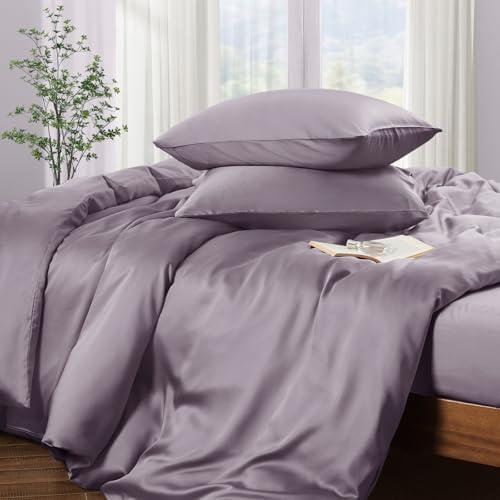 Horbaunal Tencel Lyocell Duvet Cover Queen Size 3 Piece - Lavender Silky Cooling Duvet Cover Set for Hot Sleeper - Natural Eucalyptus Lyocell Fiber - Breathable & Ultra-Soft Bedding Set - 90" x 90"