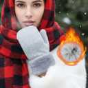 Winter Warm Mittens Cold Weather Gloves for Women, Cute Knit Gloves, Soft lining Cold Weather Accessories Gifts (Gray)