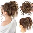 HMD Tousled Updo Messy Bun Hair Piece Hair Extension Ponytail With Elastic Rubber Band Updo Bun Synthetic Hairpieces for Women (Brown Mixed Blonde)