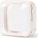 Clear Makeup Bag Travel Size Toiletry Bag Organizer Case Quality PU Leather Transparent Small Cosmetic Bag Car Bag for Essentials with Durable Zipper (White)