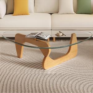 Modern Glass Coffee Table, Mid Century Small Coffee Table, Coffee Table for Living Room,Suitable for Bedroom Living Room Reception Office Tables (Wood/Transparent, Small)
