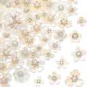 Janinka Rhinestone Buttons Faux Pearl Buttons Flat Back Flower Embellishments for Jewelry Making DIY Craft Wedding Hair Bouquet Home Decoration Party Accessory (Floral)