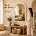 30" x 40" Arched Wall Mirror, Handwoven Natural Corn Husk Fiber with Light Whitewashed Finish, Warm Boho Coastal Style for Entryway, Bedroom, Living Room, Vertical Hanging