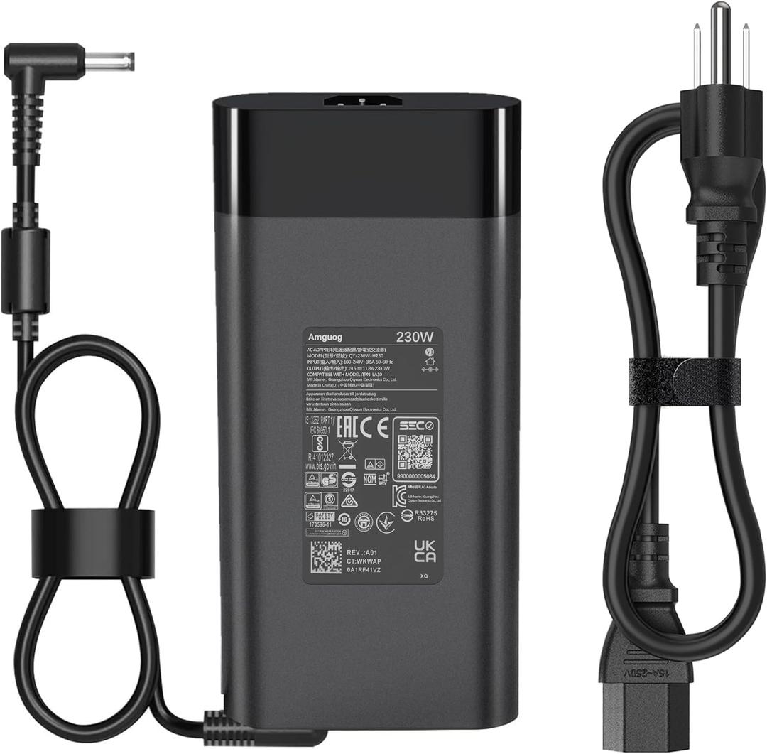 230W 19.5V 11.8A AC Charger Compatible with HP OMEN 16 15 17, Victus 16 15, ZBook Fury G7 G8 G9 G10, ZBook Power Studio G7 G8 G9, Pavilion Gaming Laptop Power Supply Cord (4.5*3.0mm grey Tip)