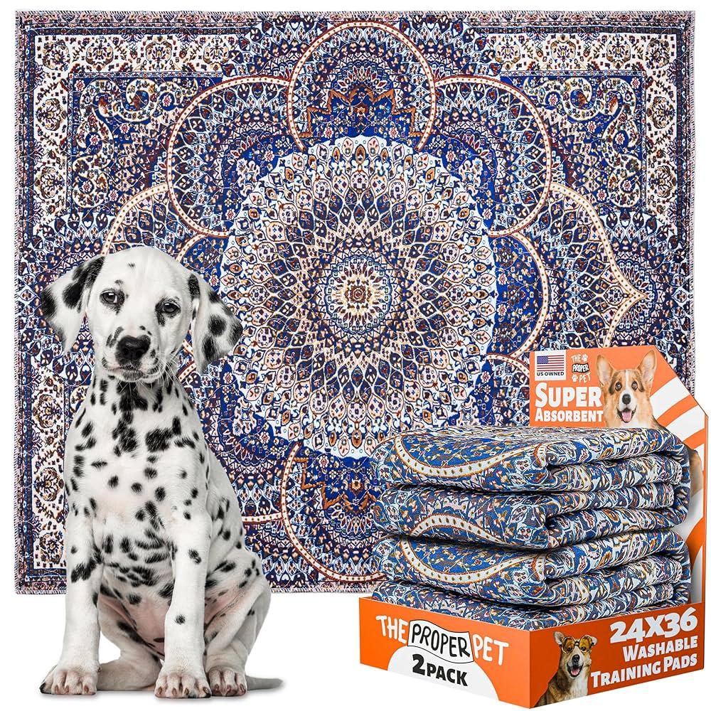 The Proper Pet Super Absorbent Washable Pee Pads for Dogs 36x36 - 2 Pack Reusable Puppy Potty Training Mats - Cloth Whelping Blankets - Waterproof, Urine Leak-Proof & Non-Slip for Playpen Floor Carpet
