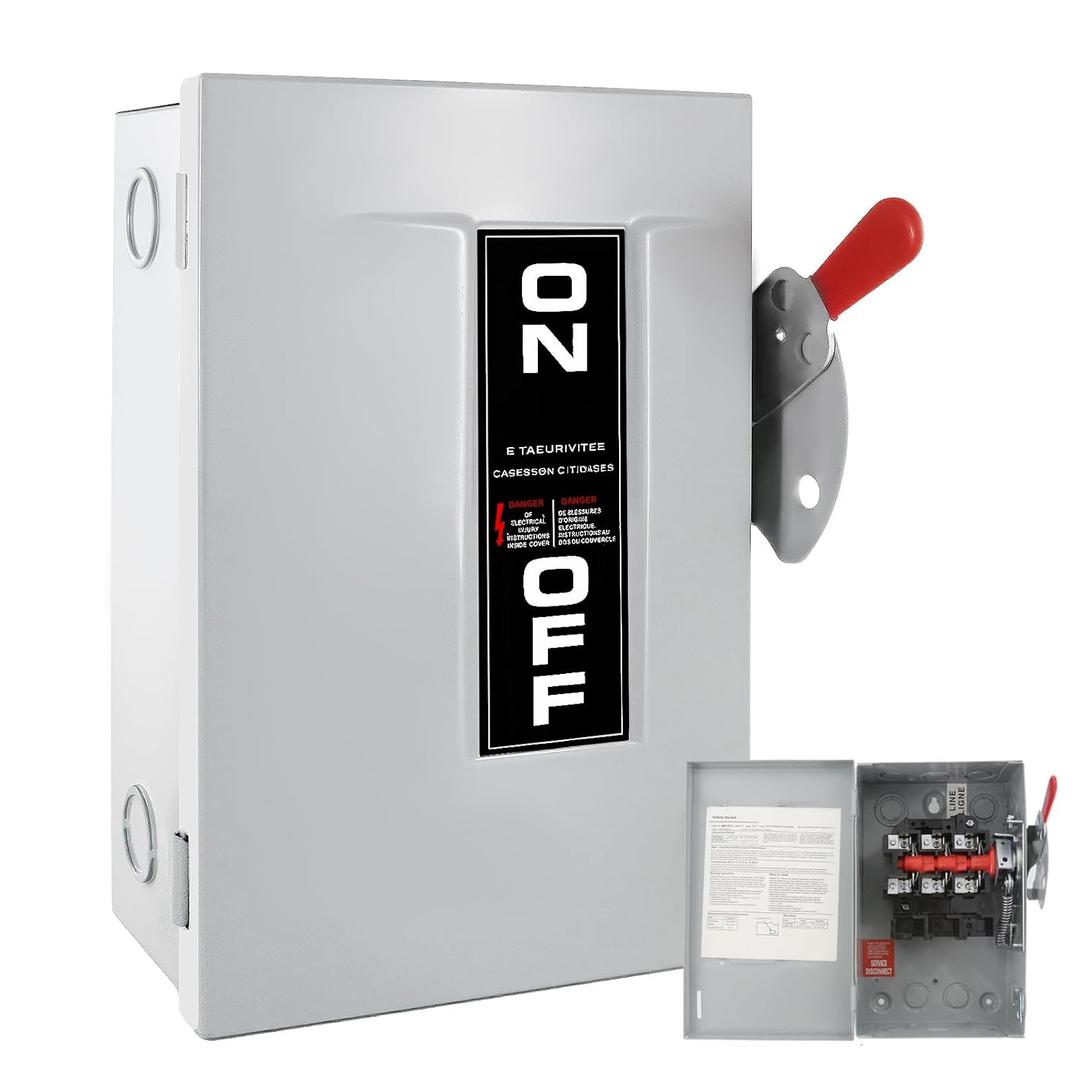 30 Amp Safety Switch, 3-Pole AC Disconnect Box, Non-Fused Durable Galvanized Steel, Heavy Duty Metal Structure, Reserved Knout-Outs Design, Anti-Corrosion, Rust-Proof, with Locking Mechanism