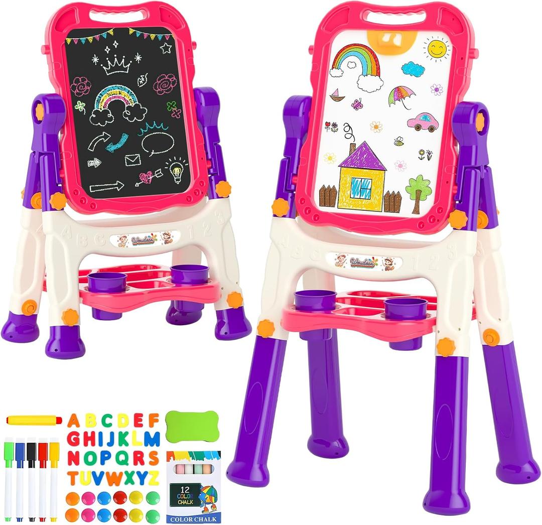 Easel for Kids,Toddler Toys for 3+ 4 5 Year Old Girl Gifts,Double Sided Magnetic Kid Art Ease,Dry Erase Drawing Painting Board,Toddler Easel Learning Toys for 3+ 4 5 Girl Birthday Christmas Gifts (purple)