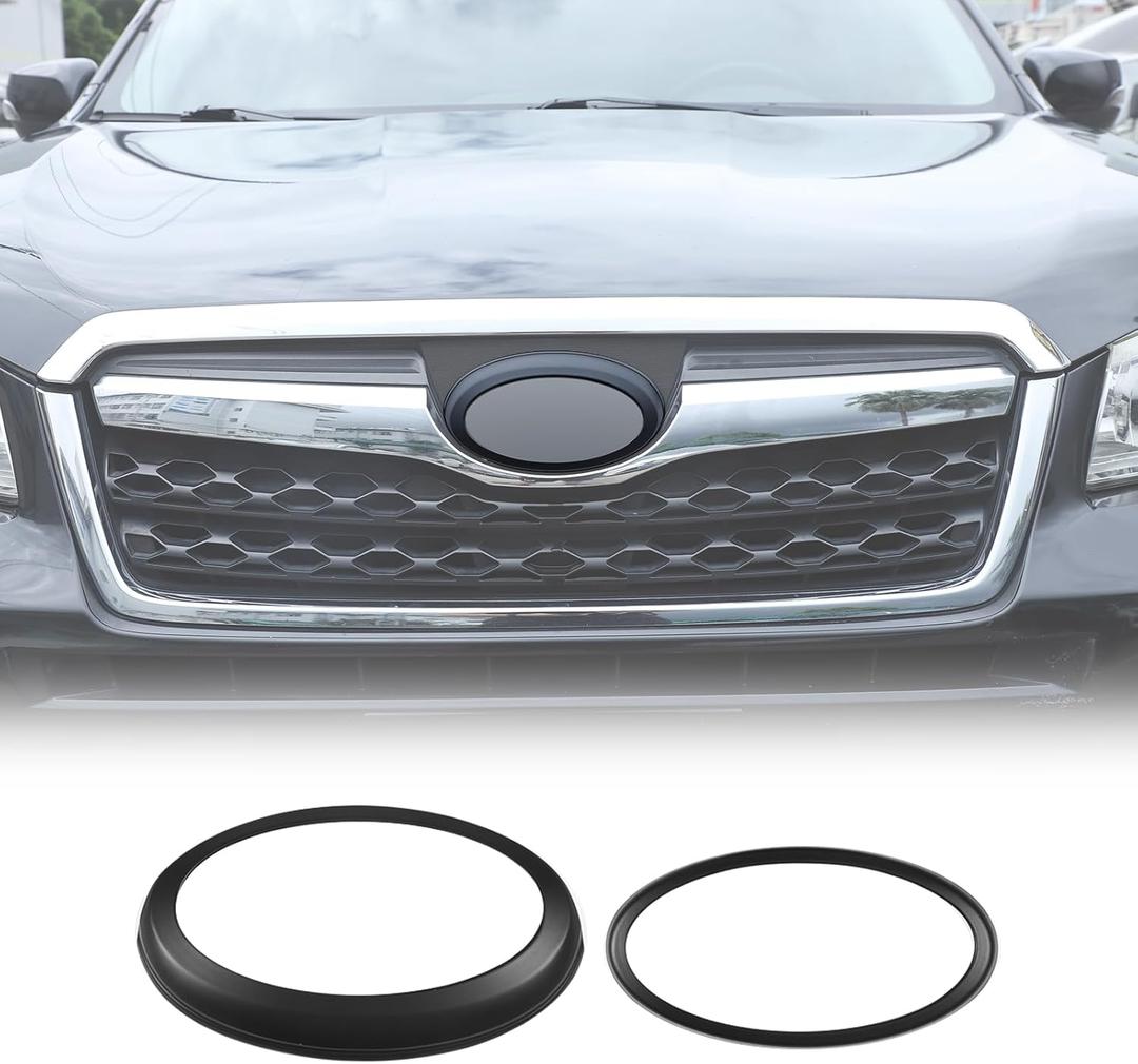 Rear and Front Emblems Trim Ring Cover Fit for Subaru Forester 2013-2018, Car Front Rear Logo Trim Cover Ring Trim, Hood Trunk Emblem Ring, 2PCS(Matte Black)
