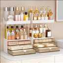 Caktraie 2 Pack Bathroom Organizers and Storage - 3 Drawers 2 Tier Makeup Organizer, Cosmetic Storage Drawer for Dresser Countertop and Bathroom Vanity for Large Skincare, Perfume, Amber