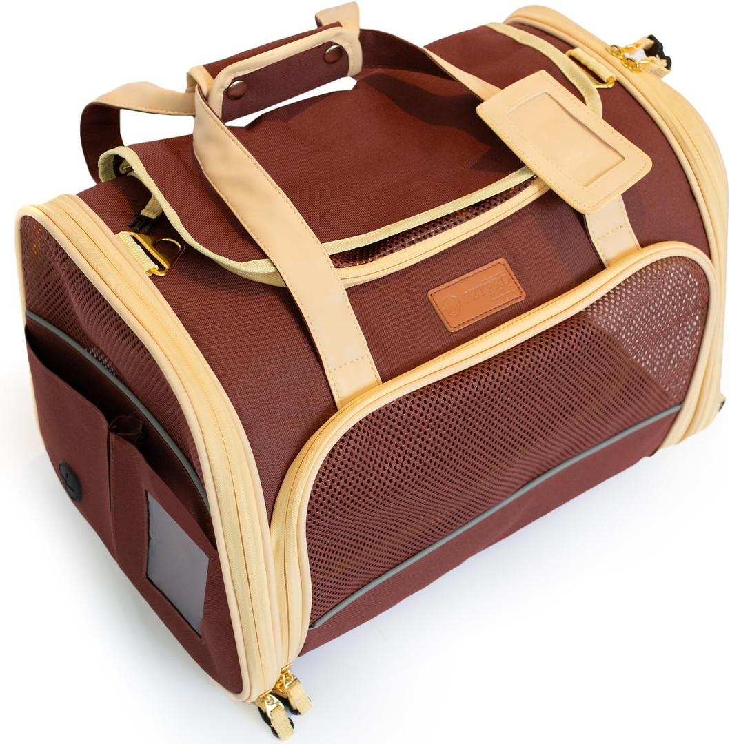 Large Cat Carrier Soft Dog Carrier for Small Dogs Pet Bag Carriers for Cat Dog Travel Bag Large Small Dog Puppy Kitten Rabbit Bunny Airline Approved for Traveling (L Brown) (20" x 13" x 14")