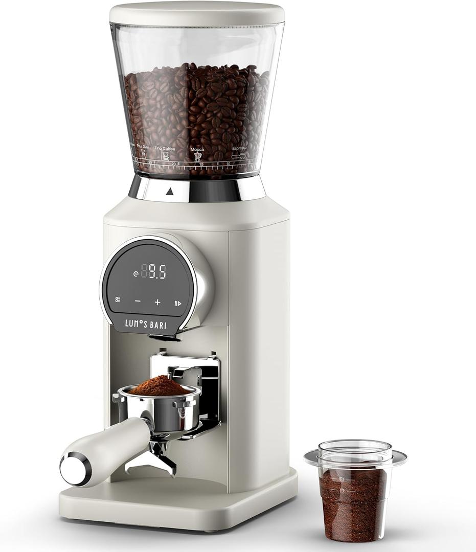 Conical Burr Coffee Grinder with 40mm Stainless Steel Burr, 34 Grind Settings Anti-static, Electric Espresso Grinder for Home Use  Perfect for Espresso, Drip Coffee, French Press & Cold Brew, White